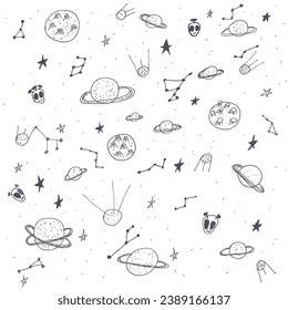 doodle icon space planets galaxy horoscope set background for poster cards