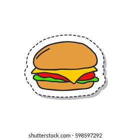 doodle icon, sticker. burger. isolated on white background. vector illustration