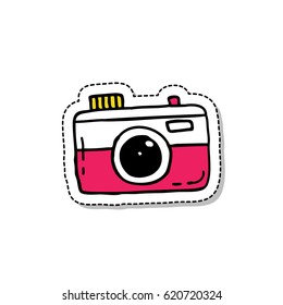 doodle icon, sticker. camera. vector illustration