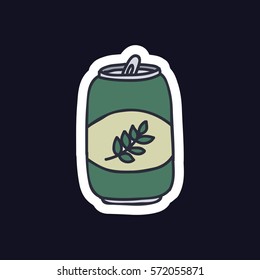 doodle icon, sticker. can of beer. vector illustration