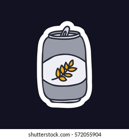 doodle icon, sticker. can of beer. vector illustration