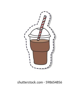 doodle icon, sticker. chocolate milkshake. isolated on white background. vector illustration