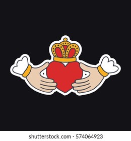 doodle icon, sticker. claddagh ring. vector illustration