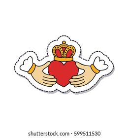 doodle icon, sticker. claddagh ring. isolated on white background. vector illustration