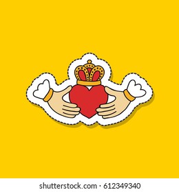 doodle icon, sticker. claddagh ring. vector illustration