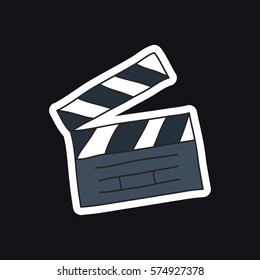 doodle icon, sticker. clapperboard. vector illustration