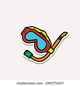 doodle icon, sticker. diving mask with snorkel. vector illustration