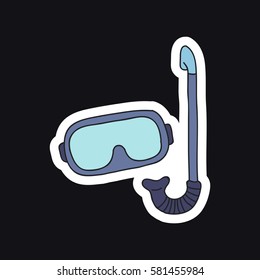 doodle icon, sticker. diving mask with snorkel. vector illustration