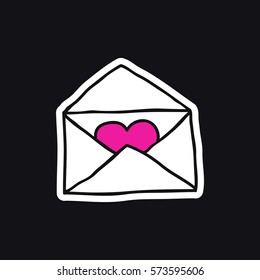 doodle icon, sticker. envelope with heart. vector illustration