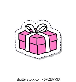 doodle icon, sticker. gift box. isolated on white background. vector illustration