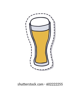 doodle icon, sticker. glass of beer. isolated on white background. vector illustration