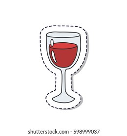 doodle icon, sticker. glass of wine. isolated on white background. vector illustration
