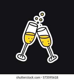 doodle icon, sticker. glasses of champagne. vector illustration