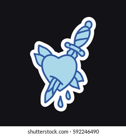 doodle icon, sticker. heart and dagger. traditional tattoo flash. vector illustration