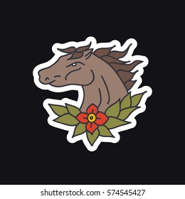 doodle icon, sticker. horse. traditional tattoo flash. vector illustration