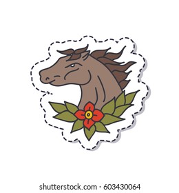 doodle icon, sticker. horse. traditional tattoo flash. isolated on white background. vector illustration