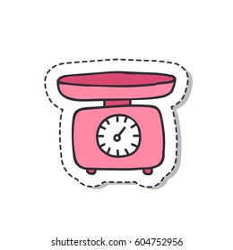 doodle icon, sticker. kitchen scales. isolated on white background. vector illustration