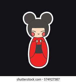 doodle icon, sticker. kokeshi. vector illustration