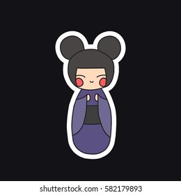 doodle icon, sticker. kokeshi. vector illustration
