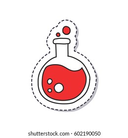 doodle icon, sticker. laboratory flask. isolated on white background. vector illustration
