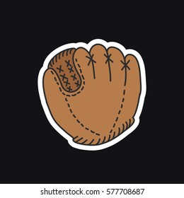 doodle icon, sticker. leather baseball glove. vector illustration