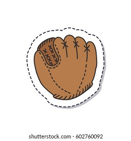 doodle icon, sticker. leather baseball glove. isolated on white background. vector illustration