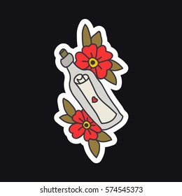 doodle icon, sticker. letter in the bottle. traditional tattoo flash. vector illustration