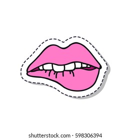 doodle icon, sticker. lips. isolated on white background. vector illustration