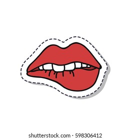 doodle icon, sticker. lips. isolated on white background. vector illustration