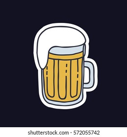 doodle icon, sticker. mug of beer. vector illustration