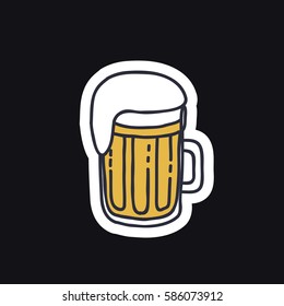 doodle icon, sticker. mug of beer. vector illustration