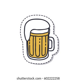 doodle icon, sticker. mug of beer. isolated on white background. vector illustration