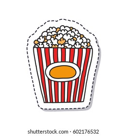 doodle icon, sticker. popcorn. isolated on white background. vector illustration