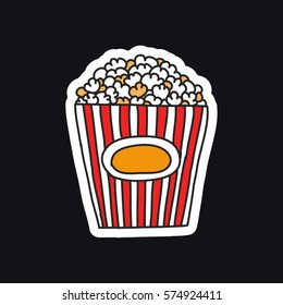 Doodle Icon, Sticker. Popcorn. Vector Illustration