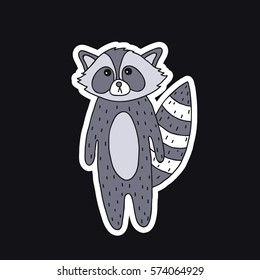doodle icon, sticker. raccoon. vector illustration
