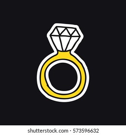 doodle icon, sticker. ring with a diamond. vector illustration