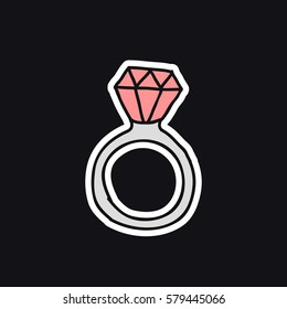 doodle icon, sticker. ring with a diamond. vector illustration