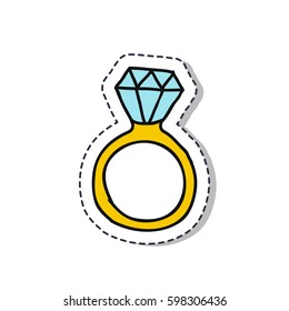doodle icon, sticker. ring with a diamond. isolated on white background. vector illustration