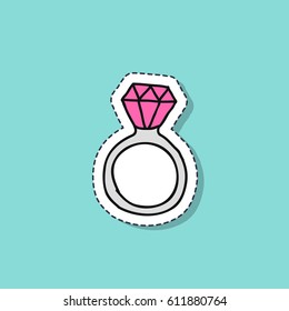 doodle icon, sticker. ring with a diamond. vector illustration