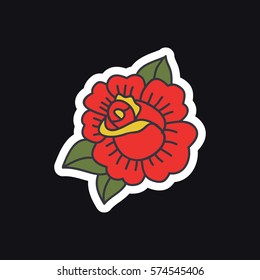 doodle icon, sticker. rose flower. traditional tattoo flash. vector illustration