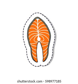 doodle icon, sticker. salmon steak. isolated on white background. vector illustration