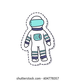 doodle icon, sticker. space suit. isolated on white background. vector illustration