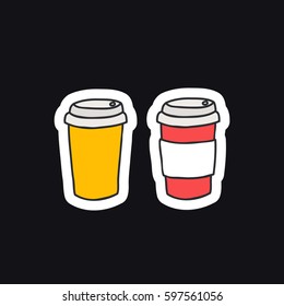 doodle icon, sticker. take away coffee cup. vector illustration