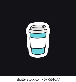 doodle icon, sticker. take away coffee cup. vector illustration