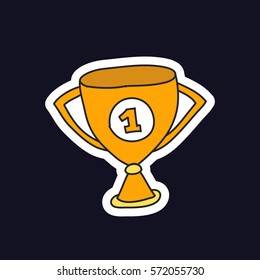 doodle icon, sticker. trophy cup. vector illustration