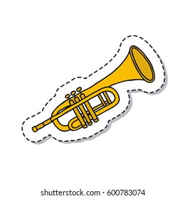 doodle icon, sticker. trumpet. isolated on white background. vector illustration