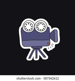 doodle icon, sticker. videocamera. vector illustration