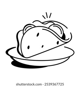 Doodle icon of a taco on a plate

