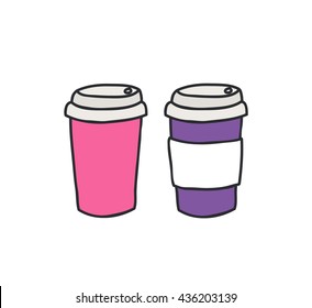 Doodle Icon. Take Away Coffee Cup. Vector Illustration