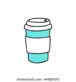 Doodle Icon. Take Away Coffee Cup. Vector Illustration